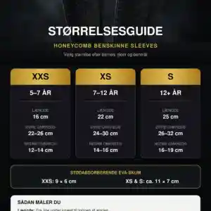 Størrelses guide KDS benskinne sleeves
